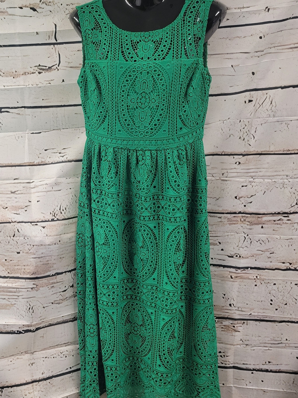Kensie Green Lace Midi Dress Size 4 Sleeveless Fit & Flare Lined